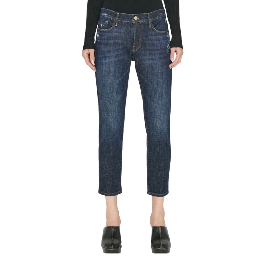 FRAME Denim Le Garcon Crop Tailored Boyfriend Jeans in Ferdinand (Dark) Wash